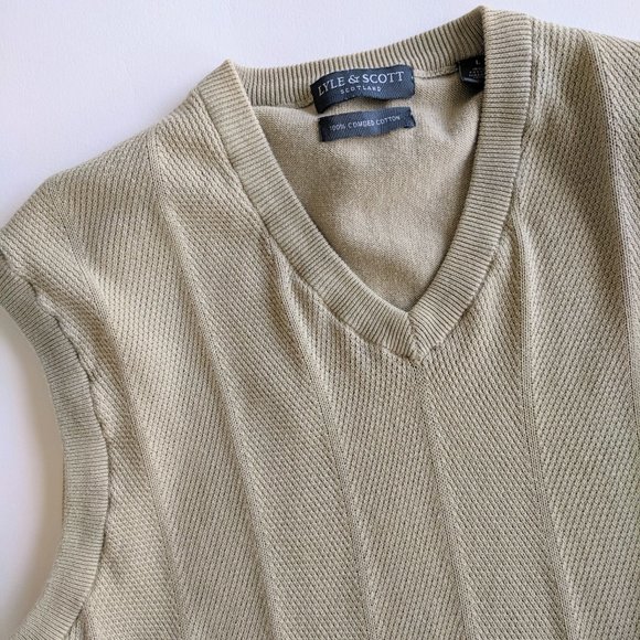 Vintage Tan Sweater Vest V-neck Cotton Tweed - Picture 2 of 7